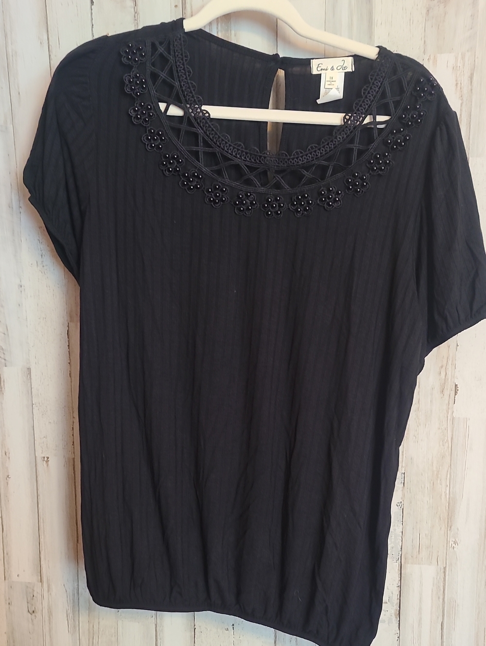 Emi And Joe Black Embellished Scoop Neck Top